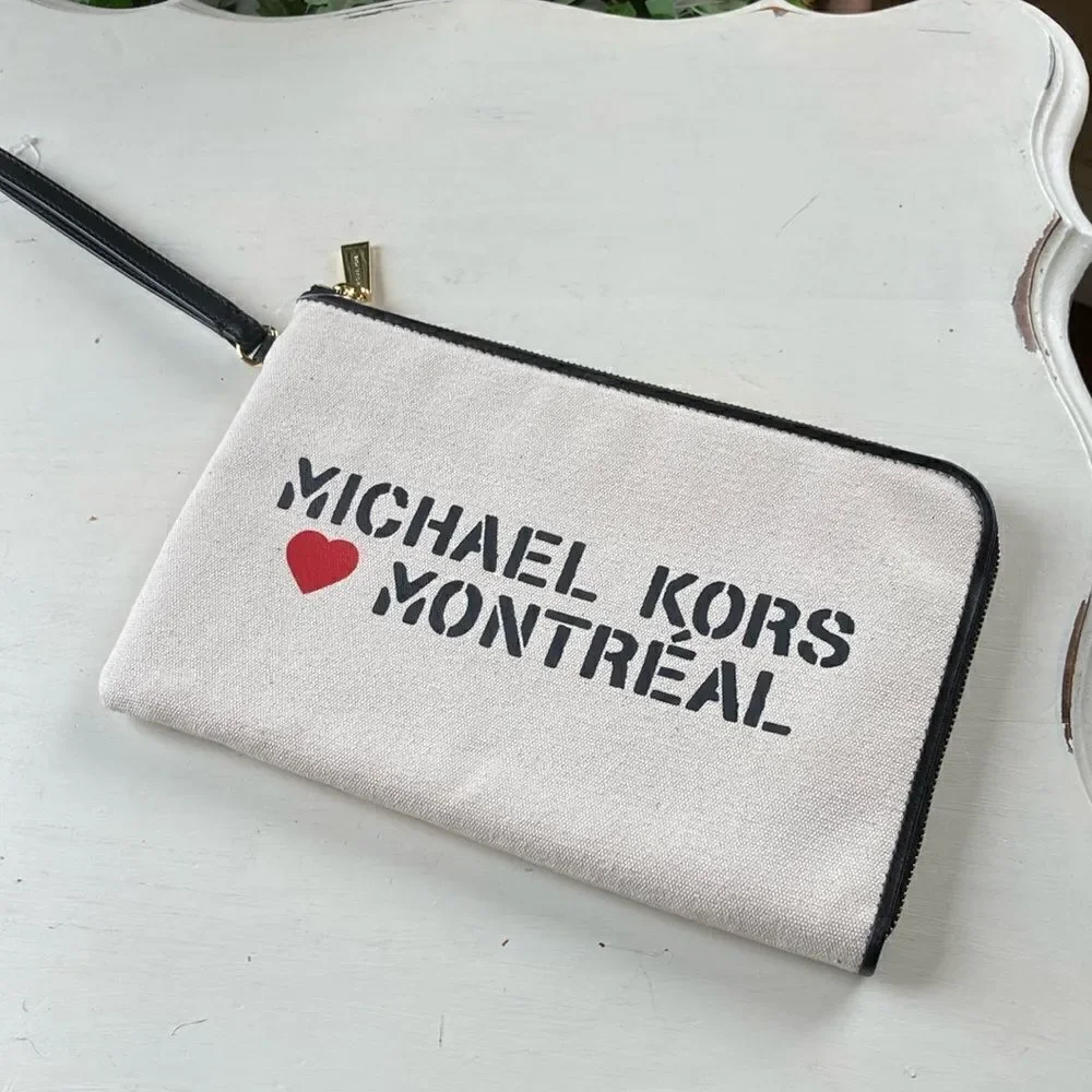 Micheal Michael Kors| Michael Kors Canvas ❤️ Montreal Zippered Clutch New